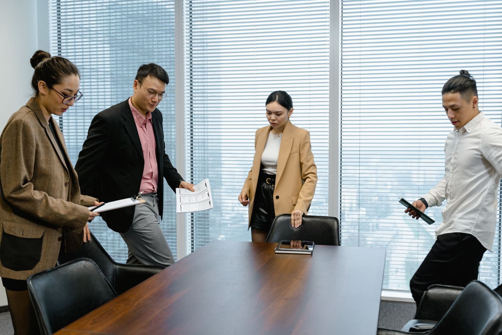 Business colleagues discussing a project in a meeting room